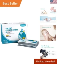 Multi-Purpose Sterile Saline Wipes - 70 Large Cotton Pads for Family & Travel