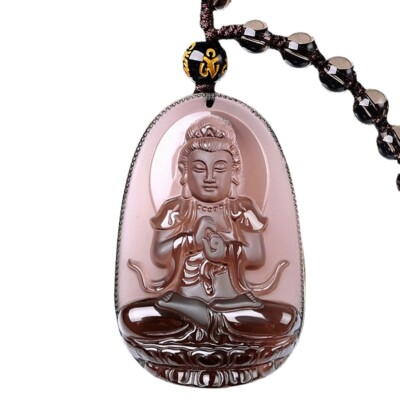 Natural ice Obsidian natal buddha guan yin bodhisattva Necklace pendant Chain