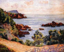 Oil painting Armand-Guillaumin-Midday-Landscape seaside rock canvas handmade art