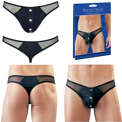 Svenjoyment Herren Mikrofaser Netz Rio String Tanga Schwarz Zier Ösen in S