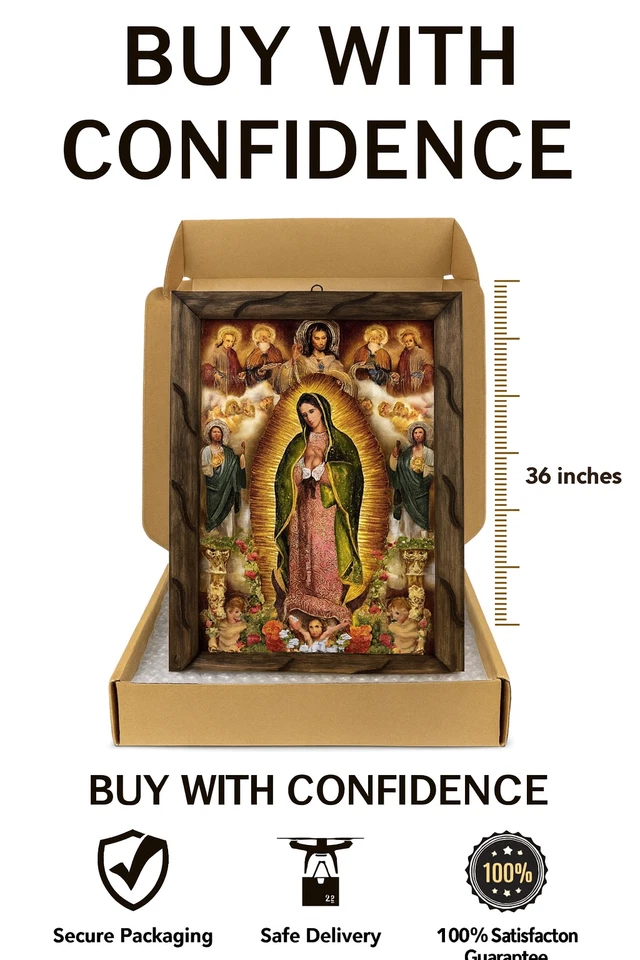 Our Lady of Guadalupe, Saint Judas, Divine Mercy Oil Painting, Rustic Frame, - Image 4 of 4