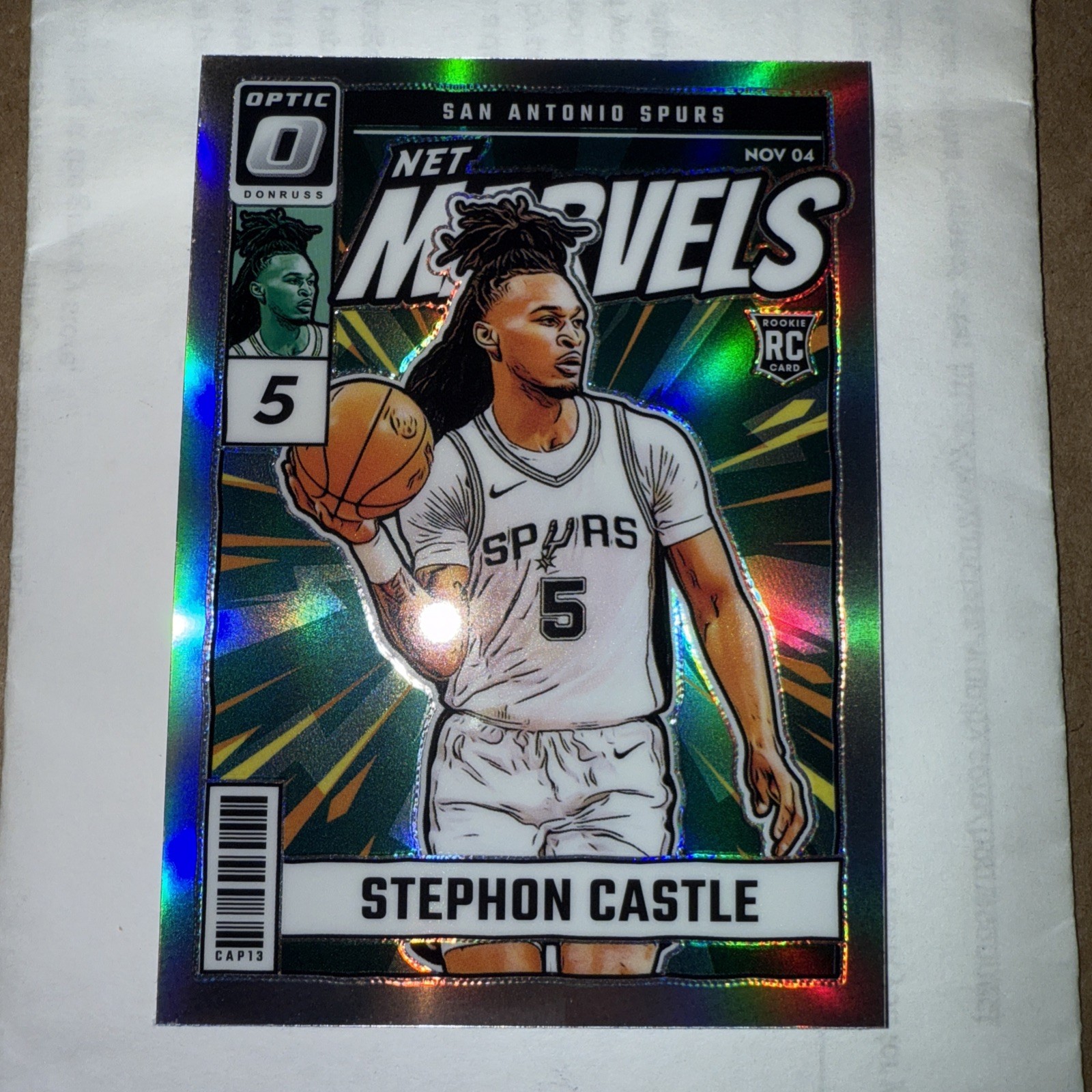 Stephon Castle NET MARVELS SILVER PRIZM RC #12. San Antonio Spurs 2024 Optic