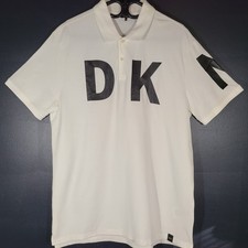 DKNY Men's Logo Print Polo Short Sleeve Cotton Blend Casual White Sz L