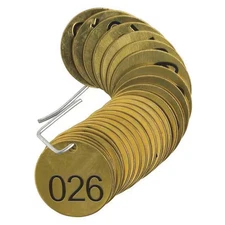 Brady 23201 Numbered Tag, Brass, 1 1/2 In H X 1 1/2 In W, 1 1/2 In Dia., Brass,