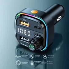 Bluetooth 5.0 Car Wireless FM Transmitter Adapter USB PD Charger AUX Hands-Free