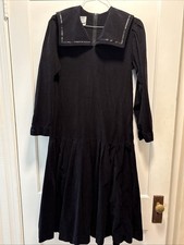 Laura Ashley Vintage 80's Long Sleeve Black Corduroy Midi Prairie Dress Size 12