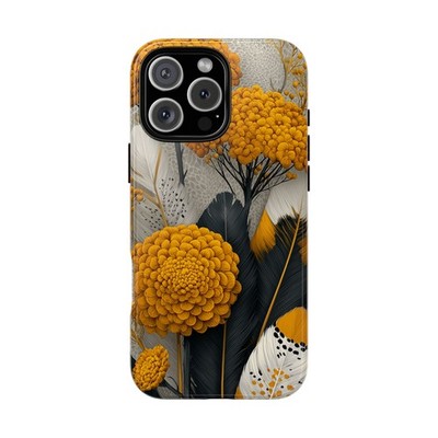 Phone Ink - iPhone/Galaxy/Pixel Case - Mustard Yellow Floral Feathers