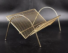 Vtg Gold Metal Mesh Table Desk Top Book CD DVD RACK Shelf Stand Holder MCM