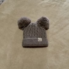C.C KIDS Cable Knit Double Pom Beanie Winter Hat Brown