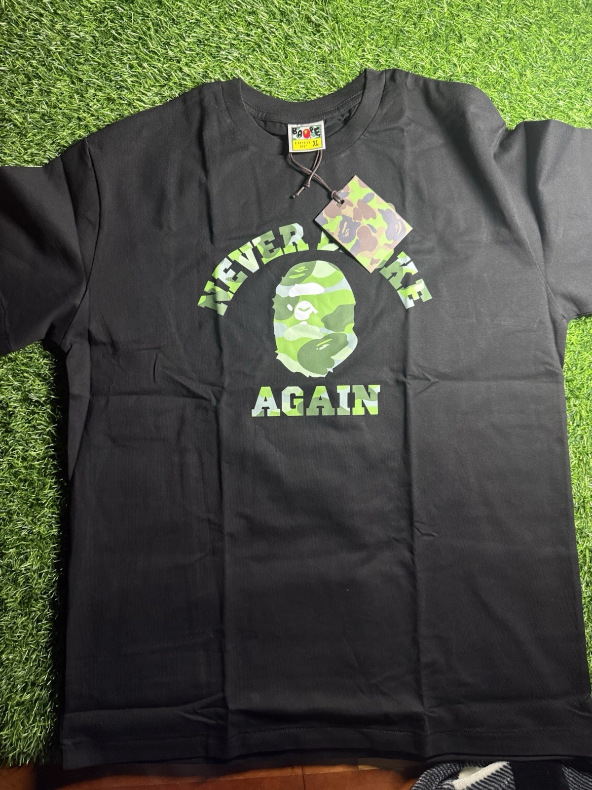A Bathing Ape Men’s Black/Green Camo Graphic Baby Milo Crew Neck T-Shirt XL