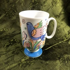 Vintage Royal Crown Arnart Smug Mug Pedestal Coffee Mug Paradise Birds