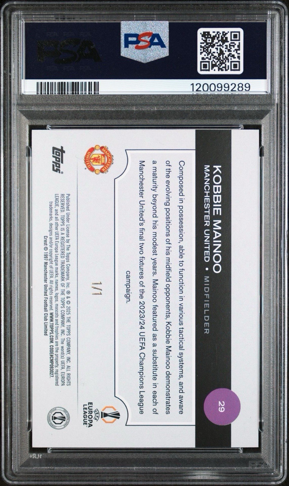 Kobbie Mainoo 1/1 PSA 9 First Card 2024 Topps UEFA Manchester United England 👹 view 3