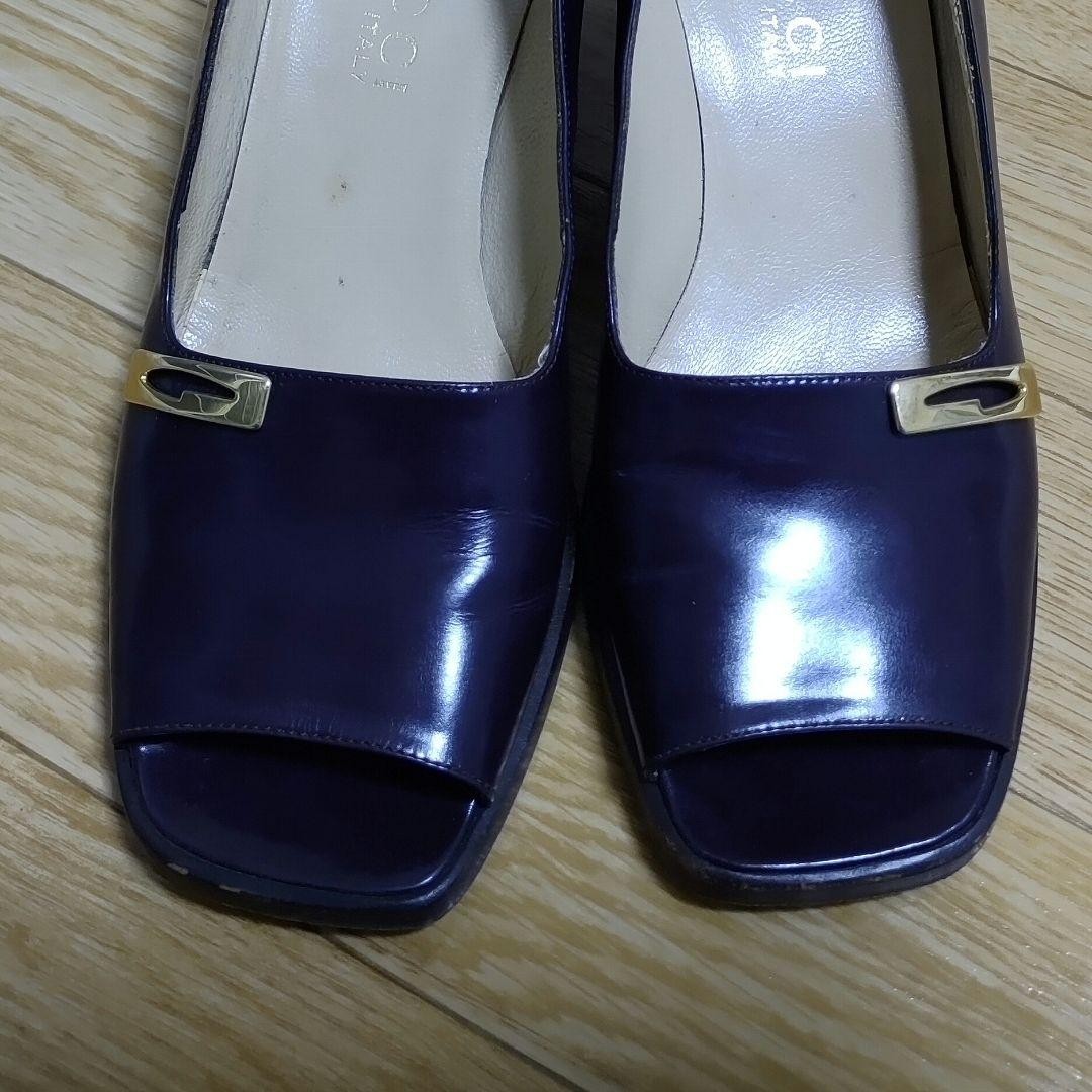 Auth Gucci Mule Pumps Leather Dark Purple Logo Heel EU35.5 US5.5 UK2.5 thumbnail 5