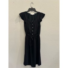 LOFT Black Flutter Sleeve Tie Waist Midi Dress Small