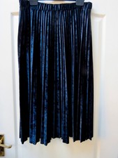 Marks & Spencer Sunray Velvet Pleated Midi Skirt Size 14 Navy Blue Winter