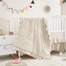 3-Piece Tufted Ruffle Crib Bedding Set for Girls - Ultra Soft Baby Bedding Se...
