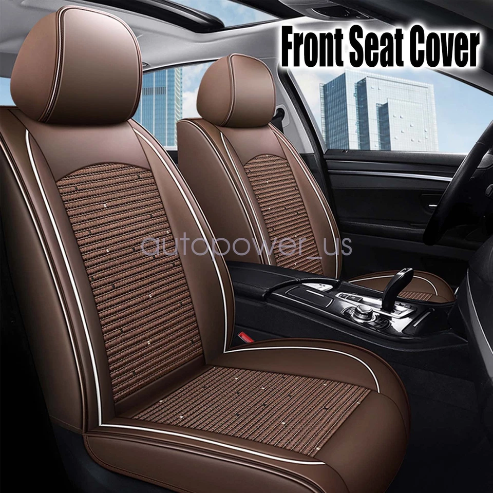 Fits Nissan Car 5-Seat Ice Silk & Leather Cover Front & Rear Protector Brown New - Imagem 3 de 4