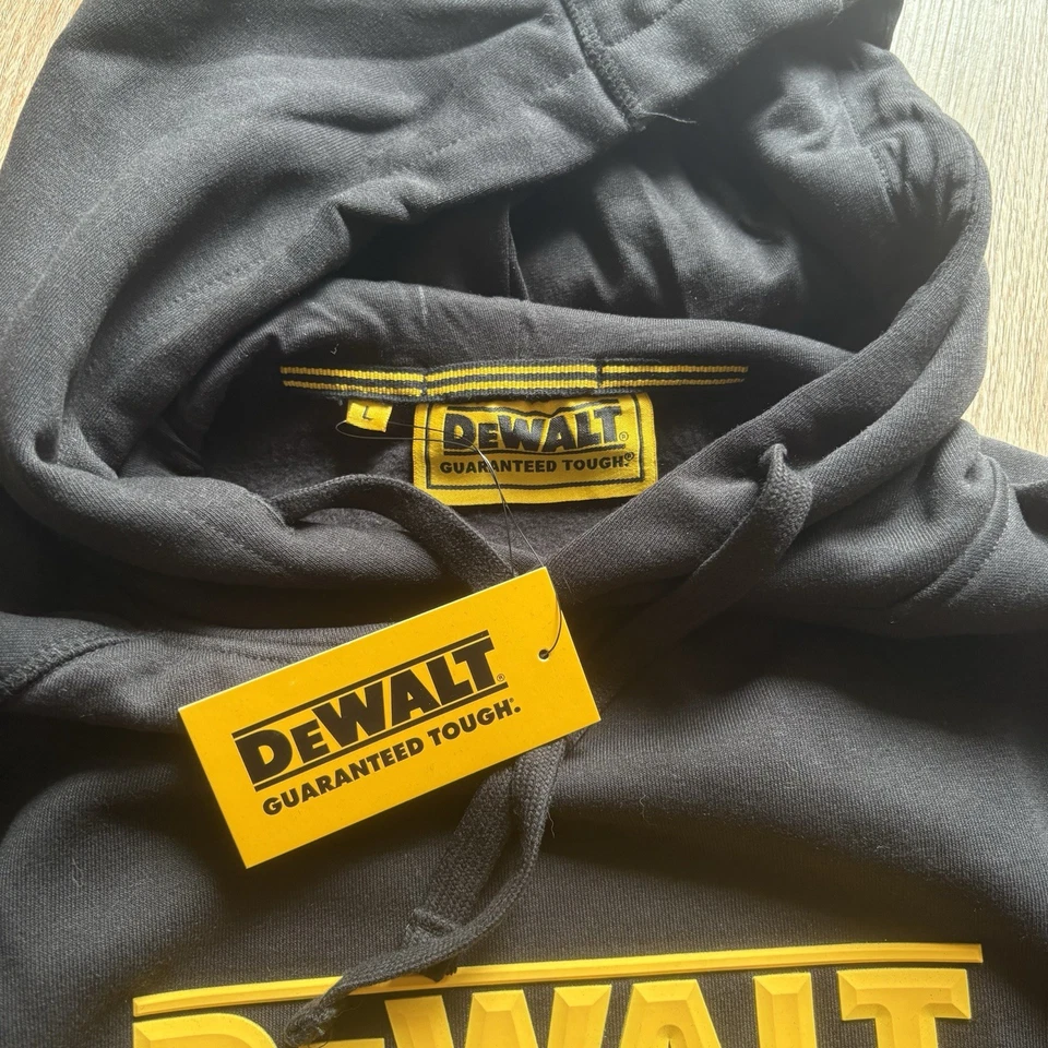 Sudadera con capucha DeWalt para hombre talla grande negra algodón pesado NUEVA NUEVA CON ETIQUETAS Foto 4 de 4