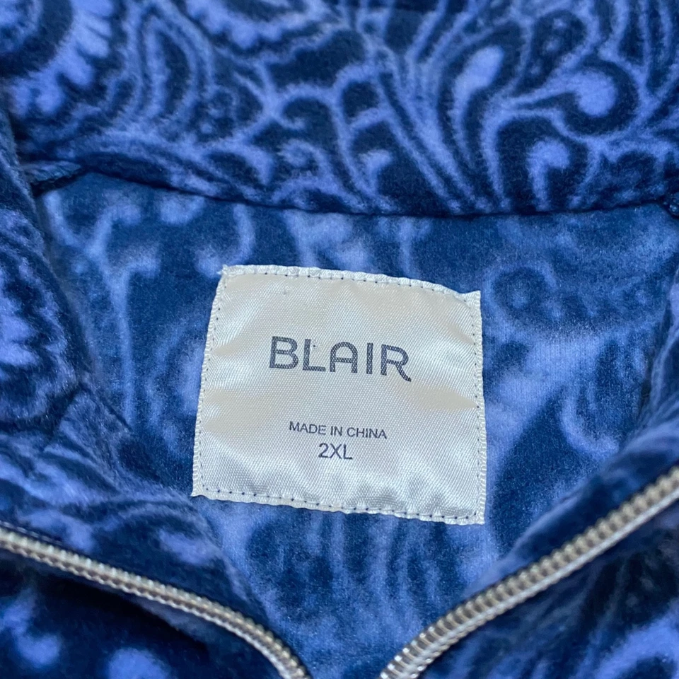 BLAIR Patterned Fleece Jacket Size 2XL Blue Paisley Full Zip Unisex - Image 3 of 4