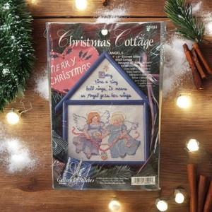 Vintage Bucilla Christmas Cottage "Angels" Counted Cross Stitch Kit 33494 new