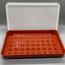 Vintage TUPPERWARE Hot Dog Bacon Keeper Meat Marinade Container 1292 Paprika Red