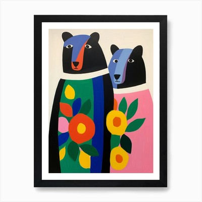 Colourful Kids Animal Art Black Bea Framed Wall Art Poster Canvas Print Picture