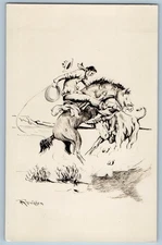 c1940's Rodeo Cowboy Horse Taming Bull RPPC Photo Unposted Vintage Postcard