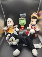 Disney Store PINOCCHIO Bean Bag Plush Lot of 4 Jiminy Cricket Figaro Geppetto