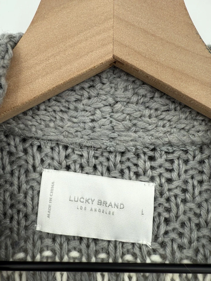 Lucky Brand Sweater Womens Large Gray Acrylic Wool Long Heavy Aztec Boho Open - Image 3 of 4