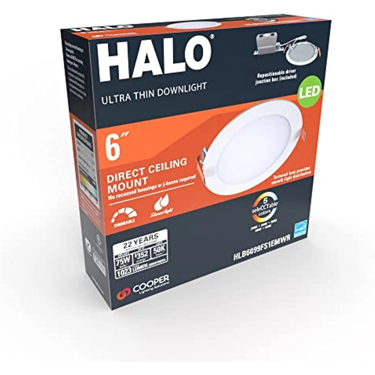 HALO 6 inch Recessed LED Ceiling Shower Disc Light Canless