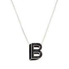 1/4 ctw Real Black Diamond B Initial Pendant ...