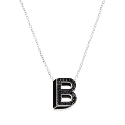 1/4 ctw echter schwarzer Diamant ''B'' Initiale Anhänger Halskette in Sterlingsilber