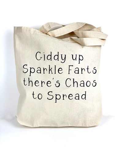 Giddy up Sparkle Farts Canvas Tote Bag, Lightweight Cotton Farmers Market Bag - Picture 2 of 3