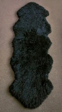 Double Pelt Sheepskin Rug Natural Black Fur Rug Luxurious Fur Decor 2x6ft SALE