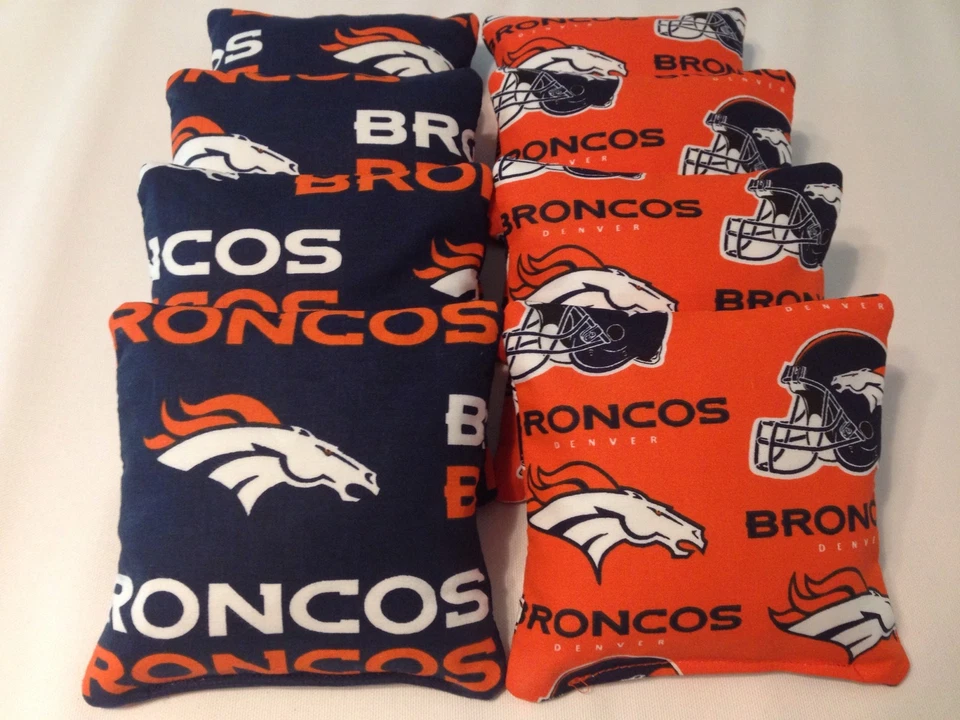 DENVER BRONCOS CORNHOLE BEAN BAGS 8 TOP QUALITY TOSS GAME - Image 1 of 1