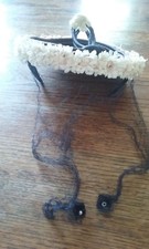 Vintage Fascinator Hat - Blue with White Floral Trim Embellishment- Headband/Tie