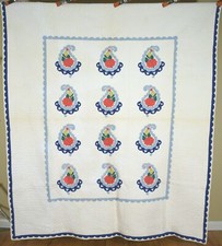 WELL QUILTED Vintage 30's Floral Poppy Tulip Paisley Applique Antique Quilt 