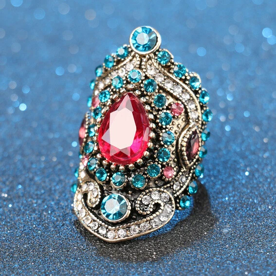 925 Versilbert Blau Rot Schimmernder Verlobungsring Bling Damen Schöne Geschenk