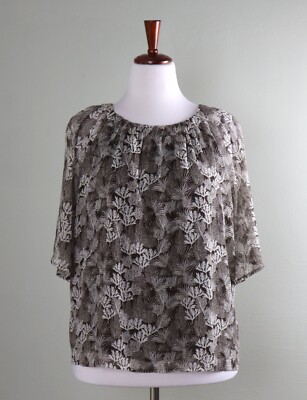 ANN TAYLOR LOFT NWT $64 Brown Open Back Floral Tie Back Swing Blouse Top Size XL