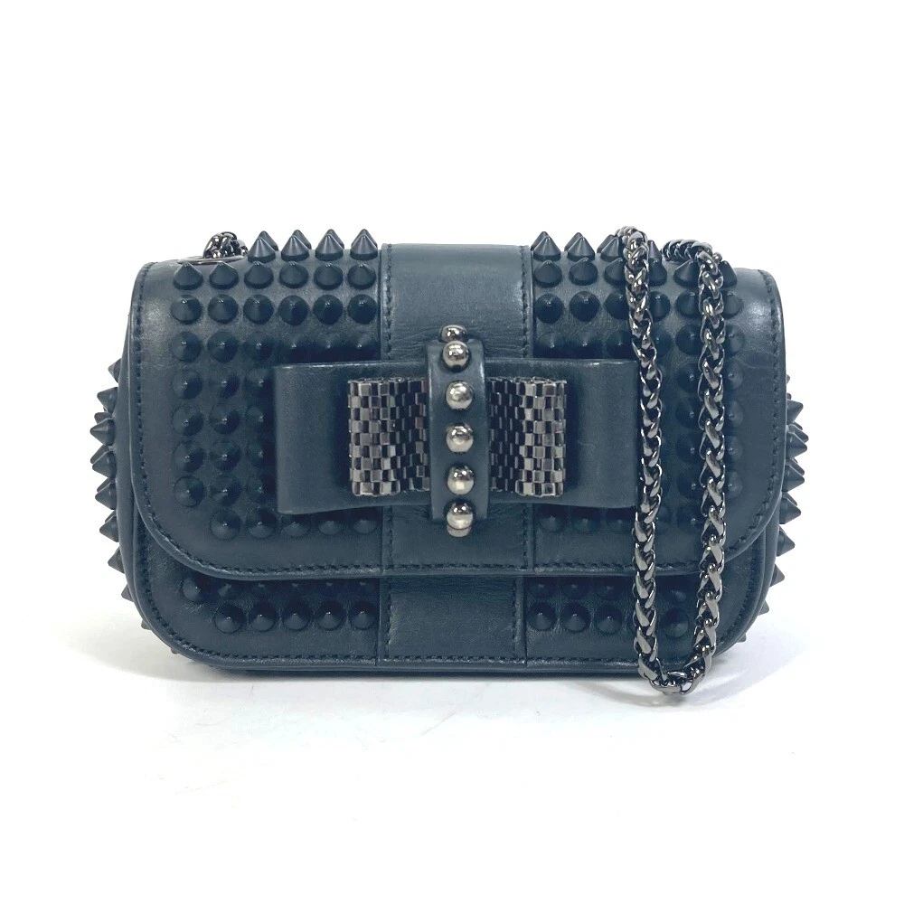 Christian Louboutin Spike studs Sweet charity Chain Shoulder Bag Leather  Black