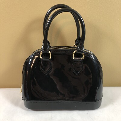 Deluxity Los Angeles Glossy Black Double Handle Handbag Purse Gold Zipper