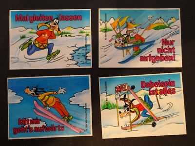 4 Stück Ferrero Kinder Riegel Winterspaß mit Sport Goofy Sammelbilder 1984