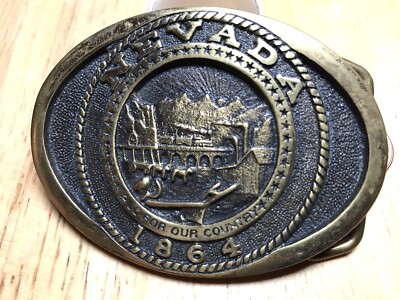 Nevada Gürtelschnalle 1864 von Heritage Mint 1977 massiv Messing Größe ~ 85 x 60 mm USA