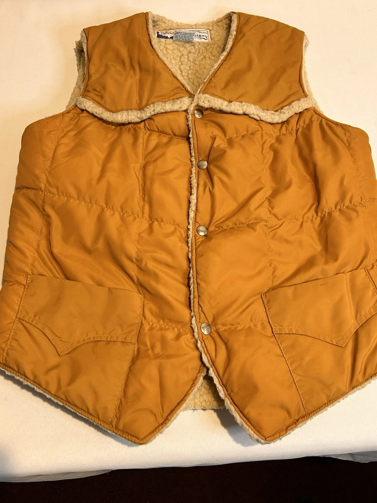 Mustang Goose Down Vest Men's Small Sherpa Western Action Sportswear Button Up