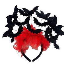 Halloween Black Bat Headband Costume Accessory with Red Feathers