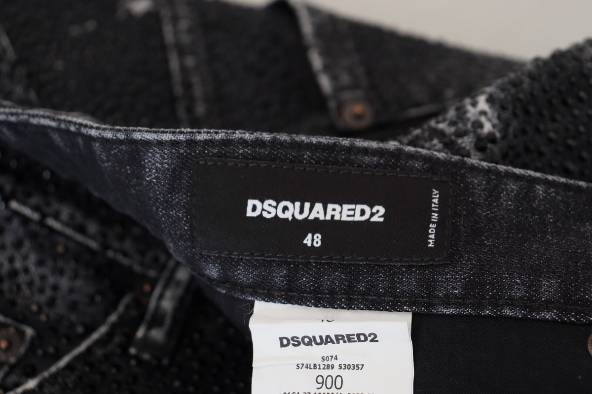 DSQUARED2 Jeans Black Crystal Embellished Tattered Denim DSQUARED2 Jeans Black Crystal Embellished Tattered Denim