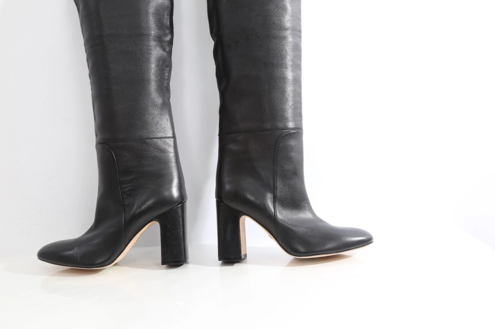 Stuart Weitzman Lucinda Black Leather Over the Knee F Over Tall Boots Sz 6.5