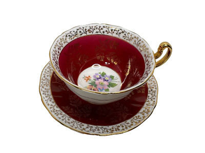 Vintage Adderley Cup and  Saucer Porcelain Tea Set Floral England Red