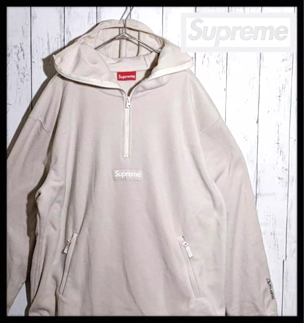 【Grande Silhouette】SUPREME Polartec polaire demi zip sweat à capuche boîte logo XL crème