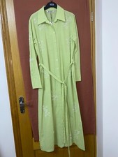 NWT ZARA GREEN ZARA FLORAL EMBROIDERED BEADED BELTED MIDI SHIRT DRESS SIZE L